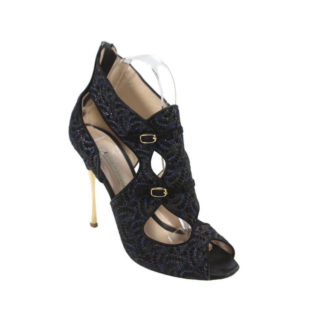 Nicholas Kirkwood Womens Metallic Cut Out Open Toe Heels Blue Size 38 8